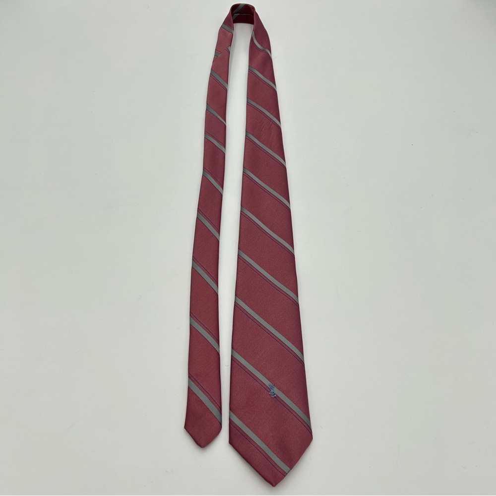 YSL Yves Saint Laurent Necktie 56 in Pin Stripe Pink Gray Monogram Luxe - Picture 2 of 6